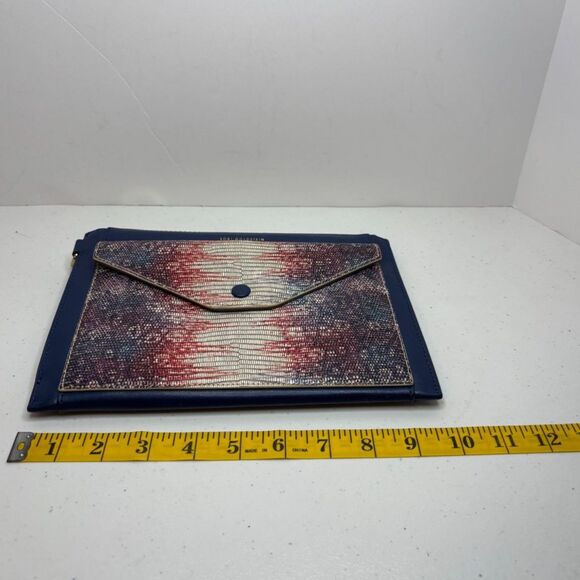 Lori Goldstein Leather Large Envelope Navy Snake Print Pouch Womens NWOT - Picture 9 of 10